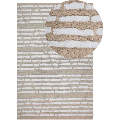 Tapis en coton beige - 120x180 cm - Style bohème - Publicité Tapis en coton beige - 120x180 cm - Style bohème - Publicité