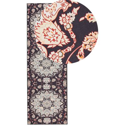 Tapis de couloir en polyester noir et beige - Motif oriental vintage Couloir - Publicité Tapis de couloir en polyester noir et beige - Motif oriental vintage Couloir - Publicité