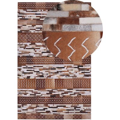 Tapis en cuir patchwork Beliani - Style rustique scandinave 140x200cm - Publicité Tapis en cuir patchwork Beliani - Style rustique scandinave 140x200cm - Publicité