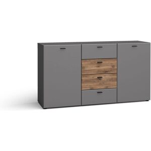Non Applicabile Commode De Salon Mila Buffet Avec 2a 4c Cm150x40x81h Chêne Graphite Mat - Publicité Non Applicabile Commode De Salon Mila Buffet Avec 2a 4c Cm150x40x81h Chêne Graphite Mat - Publicité