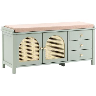 Beliani Banc De Rangement Pour Chaussures Rotin Tiroirs Étagères Assise Rembourrée Vert - Publicité Beliani Banc De Rangement Pour Chaussures Rotin Tiroirs Étagères Assise Rembourrée Vert - Publicité