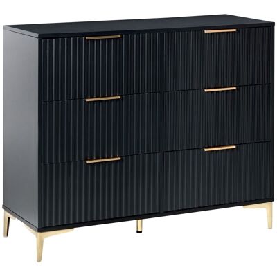 Beliani Commode Moderne En Mdf Avec 6 Tiroirs Cannelés Pieds En Métal Noir Walcott - Publicité Beliani Commode Moderne En Mdf Avec 6 Tiroirs Cannelés Pieds En Métal Noir Walcott - Publicité
