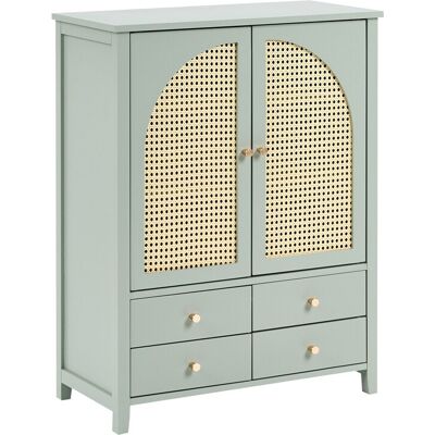 Beliani Meuble À Chaussure Bohème En Mdf Et Rotin Pe Avec 4 Tiroirs Et 3 Étagères Vert - Publicité Beliani Meuble À Chaussure Bohème En Mdf Et Rotin Pe Avec 4 Tiroirs Et 3 Étagères Vert - Publicité