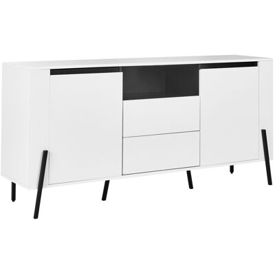 Beliani Buffet Moderne Pieds Métalliques Noirs Avec Armoires Et 3 Tiroirs Blanc Blackpoo - Publicité Beliani Buffet Moderne Pieds Métalliques Noirs Avec Armoires Et 3 Tiroirs Blanc Blackpoo - Publicité