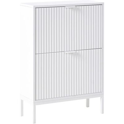 Beliani Meuble De Rangement Pour Chaussures Avec 2 Compartiments Design Cannelé Blanc - Publicité Beliani Meuble De Rangement Pour Chaussures Avec 2 Compartiments Design Cannelé Blanc - Publicité