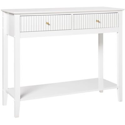 Beliani Table Console Avec 2 Tiroirs Et Etagère En Mdf Blanc Et Poignées Dorées Assisi - Publicité Beliani Table Console Avec 2 Tiroirs Et Etagère En Mdf Blanc Et Poignées Dorées Assisi - Publicité