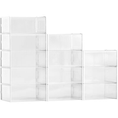 Vevor Boîtes À Chaussures Empilables 12pcs Jusqu’à La Pointure Us 11 Blanc - Publicité Vevor Boîtes À Chaussures Empilables 12pcs Jusqu’à La Pointure Us 11 Blanc - Publicité