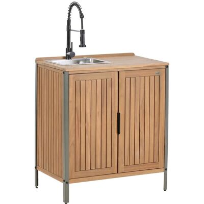 Beliani Meuble De Cuisine D'Extérieur Bois 2 Portes Et 2 Etagères Robinet Noir 50x80x92 - Publicité Beliani Meuble De Cuisine D'Extérieur Bois 2 Portes Et 2 Etagères Robinet Noir 50x80x92 - Publicité