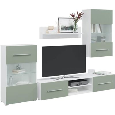 Meubles Tv Avec Lumière Led 5 Pcs Vert Olive Bois D'Ingénierie Vidaxl - Publicité Meubles Tv Avec Lumière Led 5 Pcs Vert Olive Bois D'Ingénierie Vidaxl - Publicité