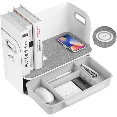 Organiseur De Bureau Avec Tiroir Et Chargeur Sans Fil Ergo Office, Blanc, Max. 1 - Publicité Organiseur De Bureau Avec Tiroir Et Chargeur Sans Fil Ergo Office, Blanc, Max. 1 - Publicité