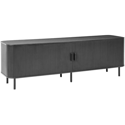 Beliani Meuble Tv Retro Porte Coulissante Pieds En Métal Gestion Des Câbles En Mdf Noir - Publicité Beliani Meuble Tv Retro Porte Coulissante Pieds En Métal Gestion Des Câbles En Mdf Noir - Publicité