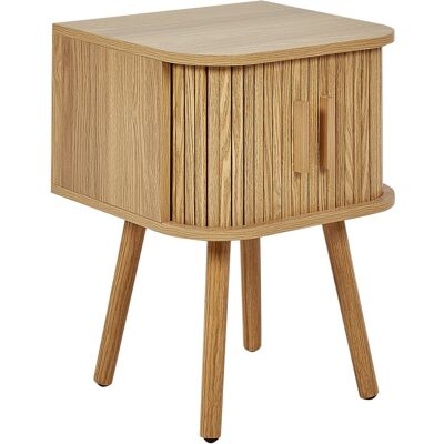 Beliani Table De Nuit Chevet De Lit Porte Coulissante Mdf Pieds En Bois Massif Bois Clai - Publicité Beliani Table De Nuit Chevet De Lit Porte Coulissante Mdf Pieds En Bois Massif Bois Clai - Publicité