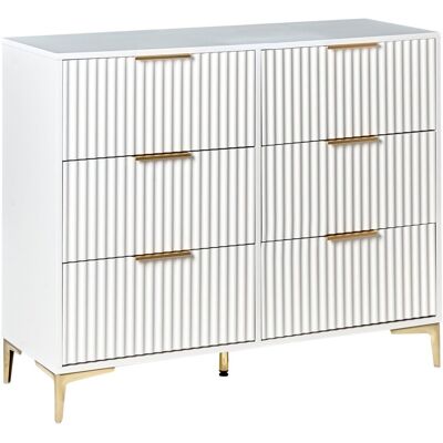 Beliani Commode Moderne En Mdf Avec 6 Tiroirs Cannelés Pieds En Métal Blanc Walcott - Publicité Beliani Commode Moderne En Mdf Avec 6 Tiroirs Cannelés Pieds En Métal Blanc Walcott - Publicité