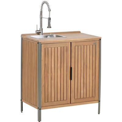 Beliani Meuble De Cuisine D'Extérieur Bois À 2 Portes 2 Etagères Avec Robinet 50x80x92cm - Publicité Beliani Meuble De Cuisine D'Extérieur Bois À 2 Portes 2 Etagères Avec Robinet 50x80x92cm - Publicité