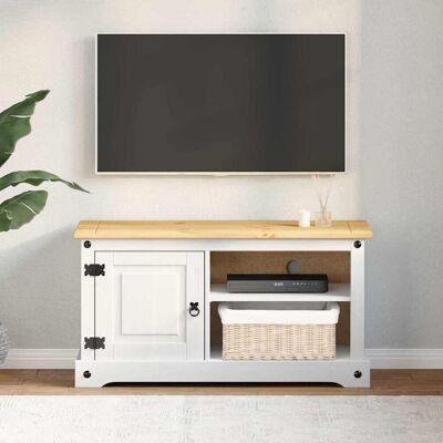 Meuble Tv Corona Blanc 100 X 40 X 52 Cm Pin Massif Vidaxl - Publicité Meuble Tv Corona Blanc 100 X 40 X 52 Cm Pin Massif Vidaxl - Publicité