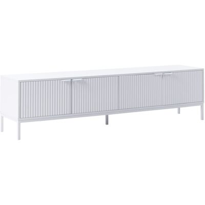 Beliani Meuble Tv Retro Portes Coulissantes Gestion Des Câbles Pieds En Métal Mdf Blanc - Publicité Beliani Meuble Tv Retro Portes Coulissantes Gestion Des Câbles Pieds En Métal Mdf Blanc - Publicité