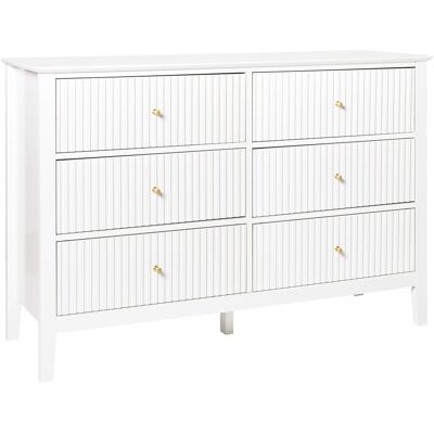 Beliani Commode 6 Tiroirs Mobilier Salon En Mdf Blanc Avec Poignées Dorées Assisi - Publicité Beliani Commode 6 Tiroirs Mobilier Salon En Mdf Blanc Avec Poignées Dorées Assisi - Publicité