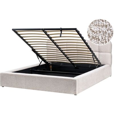 Beliani Lit Ottoman Avec Rangement Moderne En Bouclé 160 X 200 Cm Rembourré Beige Clair - Publicité Beliani Lit Ottoman Avec Rangement Moderne En Bouclé 160 X 200 Cm Rembourré Beige Clair - Publicité