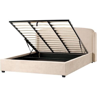 Beliani Lit Avec Rangement Moderne Minimaliste En Tissu 180 X 200 Cm Tête De Lit Rembour - Publicité Beliani Lit Avec Rangement Moderne Minimaliste En Tissu 180 X 200 Cm Tête De Lit Rembour - Publicité