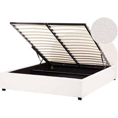 Beliani Lit Double Avec Coffre 160 X 200 Cm Tête De Lit Ronde En Bouclé Blanc Cassé Vauc - Publicité Beliani Lit Double Avec Coffre 160 X 200 Cm Tête De Lit Ronde En Bouclé Blanc Cassé Vauc - Publicité