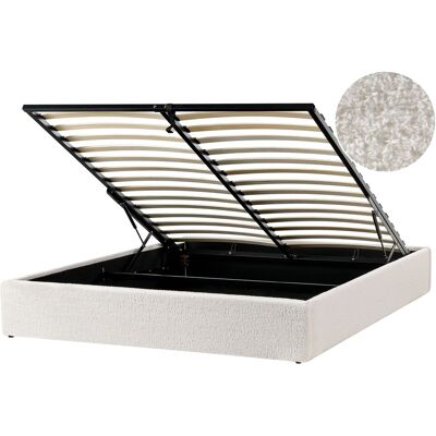 Beliani Lit Double Avec Rangement En Tissu Minimaliste Moderne 160 X 200 Cm Blanc Cassé - Publicité Beliani Lit Double Avec Rangement En Tissu Minimaliste Moderne 160 X 200 Cm Blanc Cassé - Publicité