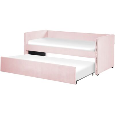 Beliani Lit Gigogne Banquette 90 X 200 Cm Style Moderne En Velours Rose Clair Troyes - Publicité Beliani Lit Gigogne Banquette 90 X 200 Cm Style Moderne En Velours Rose Clair Troyes - Publicité