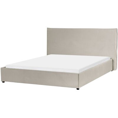 Beliani Lit Double Rembourré 160 X 200 Cm En Velours Taupe Lavaur - Publicité Beliani Lit Double Rembourré 160 X 200 Cm En Velours Taupe Lavaur - Publicité
