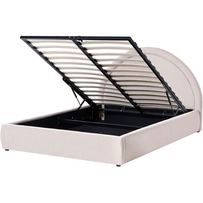 Beliani Lit Avec Rangement En Tissu 140 X 200 Cm Tête De Lit Rembourrée Beige Clair - Publicité Beliani Lit Avec Rangement En Tissu 140 X 200 Cm Tête De Lit Rembourrée Beige Clair - Publicité