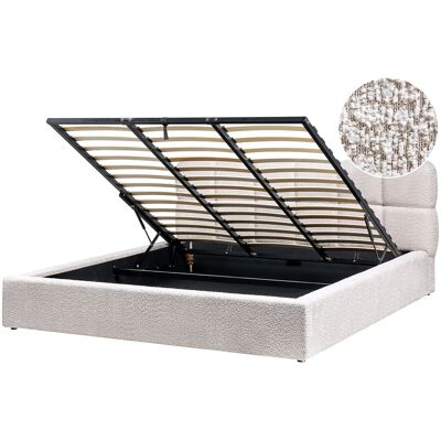 Beliani Lit Ottoman Avec Rangement Moderne En Bouclé 180 X 200 Cm Rembourré Beige Clair - Publicité Beliani Lit Ottoman Avec Rangement Moderne En Bouclé 180 X 200 Cm Rembourré Beige Clair - Publicité