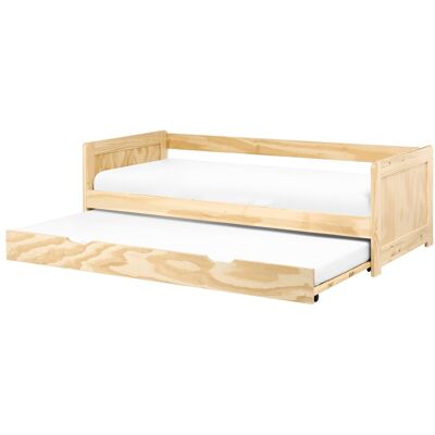 Beliani Lit Gigogne En Bois De Pin Coulissant 90 X 200 Cm Lit D'Appoint Avec Bois Clair - Publicité Beliani Lit Gigogne En Bois De Pin Coulissant 90 X 200 Cm Lit D'Appoint Avec Bois Clair - Publicité