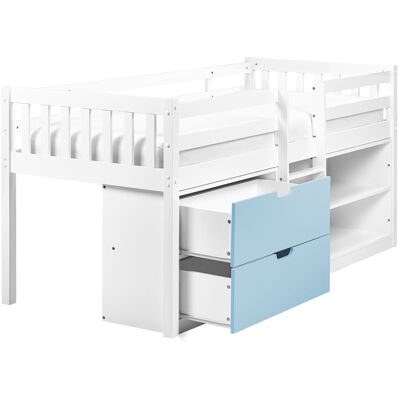 Beliani Lit Simple En Bois D'Hévéa 90 X 200 Cm Mezzanine Avec Lattes Rangement Tiroirs E - Publicité Beliani Lit Simple En Bois D'Hévéa 90 X 200 Cm Mezzanine Avec Lattes Rangement Tiroirs E - Publicité