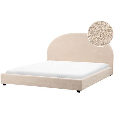 Beliani Lit À Eau Double Minimaliste 180 X 200 Cm Tête De Lit Demi-Ronde En Bouclé Beige - Publicité Beliani Lit À Eau Double Minimaliste 180 X 200 Cm Tête De Lit Demi-Ronde En Bouclé Beige - Publicité