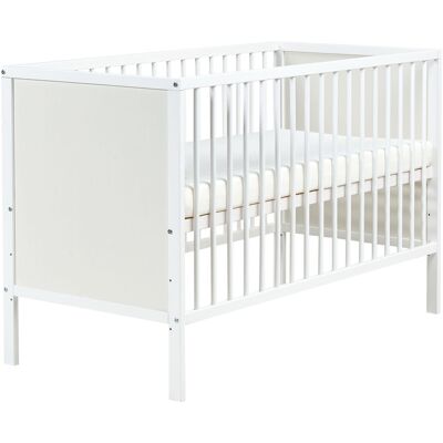 Beliani Lit Bébé Minimaliste En Mdf 60 X 120 Cm Avec Barreaux Réglables En Hauteur Blanc - Publicité Beliani Lit Bébé Minimaliste En Mdf 60 X 120 Cm Avec Barreaux Réglables En Hauteur Blanc - Publicité