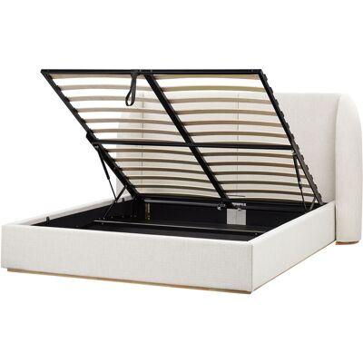 Beliani Lit Avec Coffre De Rangement Avec Tête De Lit Large Tapissé 160 X 200 Cm Blanc - Publicité Beliani Lit Avec Coffre De Rangement Avec Tête De Lit Large Tapissé 160 X 200 Cm Blanc - Publicité