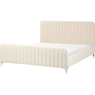 Beliani Lit Double Sommier À Lattes Avec Haute Tête De Lit Et Pieds En Métal 160 X 200 C - Publicité Beliani Lit Double Sommier À Lattes Avec Haute Tête De Lit Et Pieds En Métal 160 X 200 C - Publicité