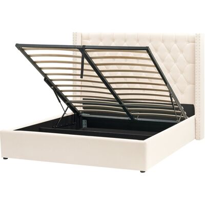 Beliani Lit Avec Rangement 160 X 200 Cm En Velours Blanc Cassé Tête De Lit Capitonnée Lu - Publicité Beliani Lit Avec Rangement 160 X 200 Cm En Velours Blanc Cassé Tête De Lit Capitonnée Lu - Publicité