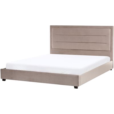 Beliani Lit À Eau Double Avec Tête De Lit 180 X 200 Cm Velours Rembourré Taupe Rouen - Publicité Beliani Lit À Eau Double Avec Tête De Lit 180 X 200 Cm Velours Rembourré Taupe Rouen - Publicité