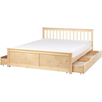 Beliani Lit Double Minimaliste En Bois De Pin Mdf 160 X 200 Cm Avec 4 Tiroirs De Rangeme - Publicité Beliani Lit Double Minimaliste En Bois De Pin Mdf 160 X 200 Cm Avec 4 Tiroirs De Rangeme - Publicité