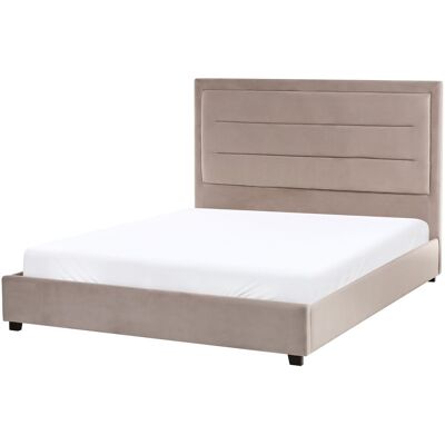 Beliani Lit Double Avec Tête De Lit 140 X 200 Cm Velours Rembourré Taupe Rouen - Publicité Beliani Lit Double Avec Tête De Lit 140 X 200 Cm Velours Rembourré Taupe Rouen - Publicité