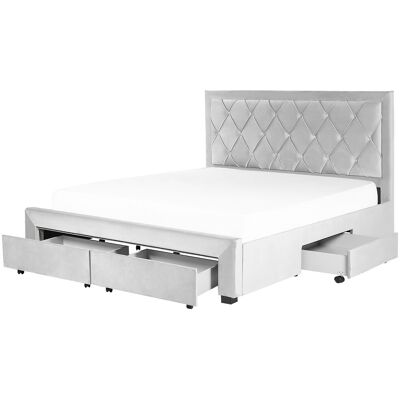 Beliani Lit Glamour Rangement Double Velours Capitonné 180 X 200 Cm Gris Clair Lievin - Publicité Beliani Lit Glamour Rangement Double Velours Capitonné 180 X 200 Cm Gris Clair Lievin - Publicité