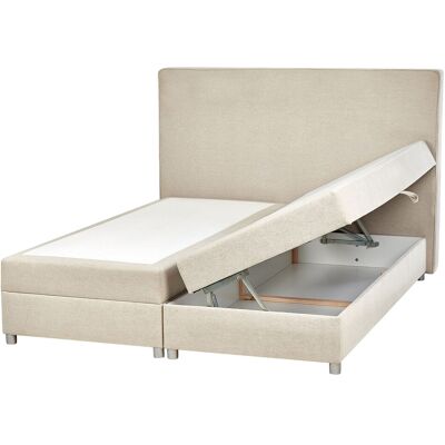 Beliani Lit-Divan Avec Rangement Tête Tapissée Et Matelas 160 X 200 Cm En Tissu Beige - Publicité Beliani Lit-Divan Avec Rangement Tête Tapissée Et Matelas 160 X 200 Cm En Tissu Beige - Publicité