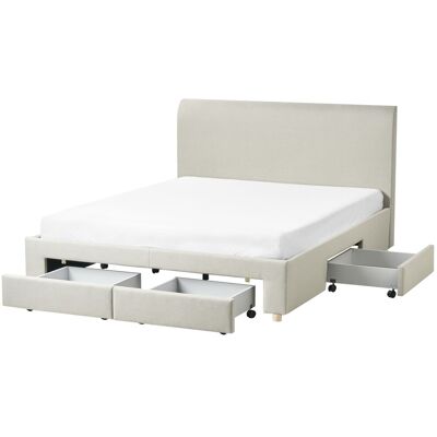 Beliani Lit Moderne En Tissu Rembourré 160 X 200 Cm Avec Tiroirs Et Sommier À Lattes Bei - Publicité Beliani Lit Moderne En Tissu Rembourré 160 X 200 Cm Avec Tiroirs Et Sommier À Lattes Bei - Publicité