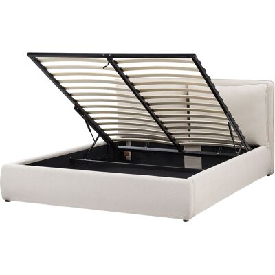 Beliani Lit Double Moderne Avec Coffre De Rangement 160 X 200 Cm En Tissu Beige Bajonna - Publicité Beliani Lit Double Moderne Avec Coffre De Rangement 160 X 200 Cm En Tissu Beige Bajonna - Publicité