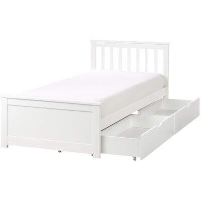 Beliani - Lit minimaliste en bois de pin avec rangement - 90x200cm - Blanc - Publicité Beliani - Lit minimaliste en bois de pin avec rangement - 90x200cm - Blanc - Publicité