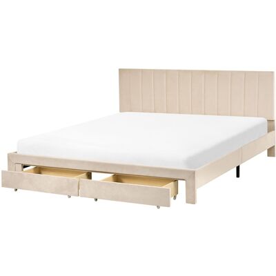 Beliani Lit Double Moderne 180 X 200 Cm Avec Tiroirs Tête De Lit Rembourrée En Velours S - Publicité Beliani Lit Double Moderne 180 X 200 Cm Avec Tiroirs Tête De Lit Rembourrée En Velours S - Publicité