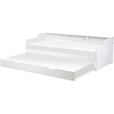 Beliani Lit Gigogne Blanc En Bois De Pin 1 Place 90 X 200 Cm 2 Sommiers Extensible Edern - Publicité Beliani Lit Gigogne Blanc En Bois De Pin 1 Place 90 X 200 Cm 2 Sommiers Extensible Edern - Publicité