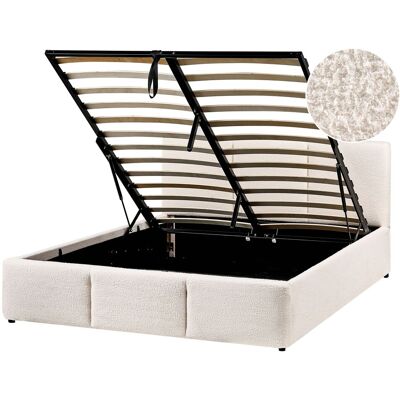 Beliani Lit Double Avec Coffre Sous Le Sommier 140 X 200 Cm En Tissu Bouclé Blanc Cassé - Publicité Beliani Lit Double Avec Coffre Sous Le Sommier 140 X 200 Cm En Tissu Bouclé Blanc Cassé - Publicité