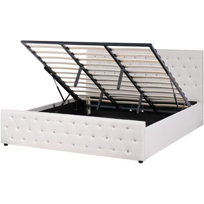 Beliani Lit Avec Rangement En Tissu 180 X 200 Cm Sommier À Lattes Capitonné Beige - Publicité Beliani Lit Avec Rangement En Tissu 180 X 200 Cm Sommier À Lattes Capitonné Beige - Publicité