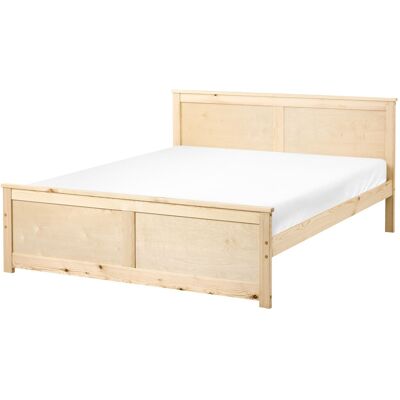 Beliani Lit Scandinave En Bois De Pin Bouleau Et Mdf 140 X 200 Cm Avec Tête De Lit Marro - Publicité Beliani Lit Scandinave En Bois De Pin Bouleau Et Mdf 140 X 200 Cm Avec Tête De Lit Marro - Publicité