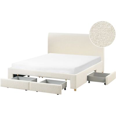 Beliani Lit Moderne En Bouclé Rembourré 160 X 200 Cm Avec Tiroirs Et Sommier À Lattes Bl - Publicité Beliani Lit Moderne En Bouclé Rembourré 160 X 200 Cm Avec Tiroirs Et Sommier À Lattes Bl - Publicité